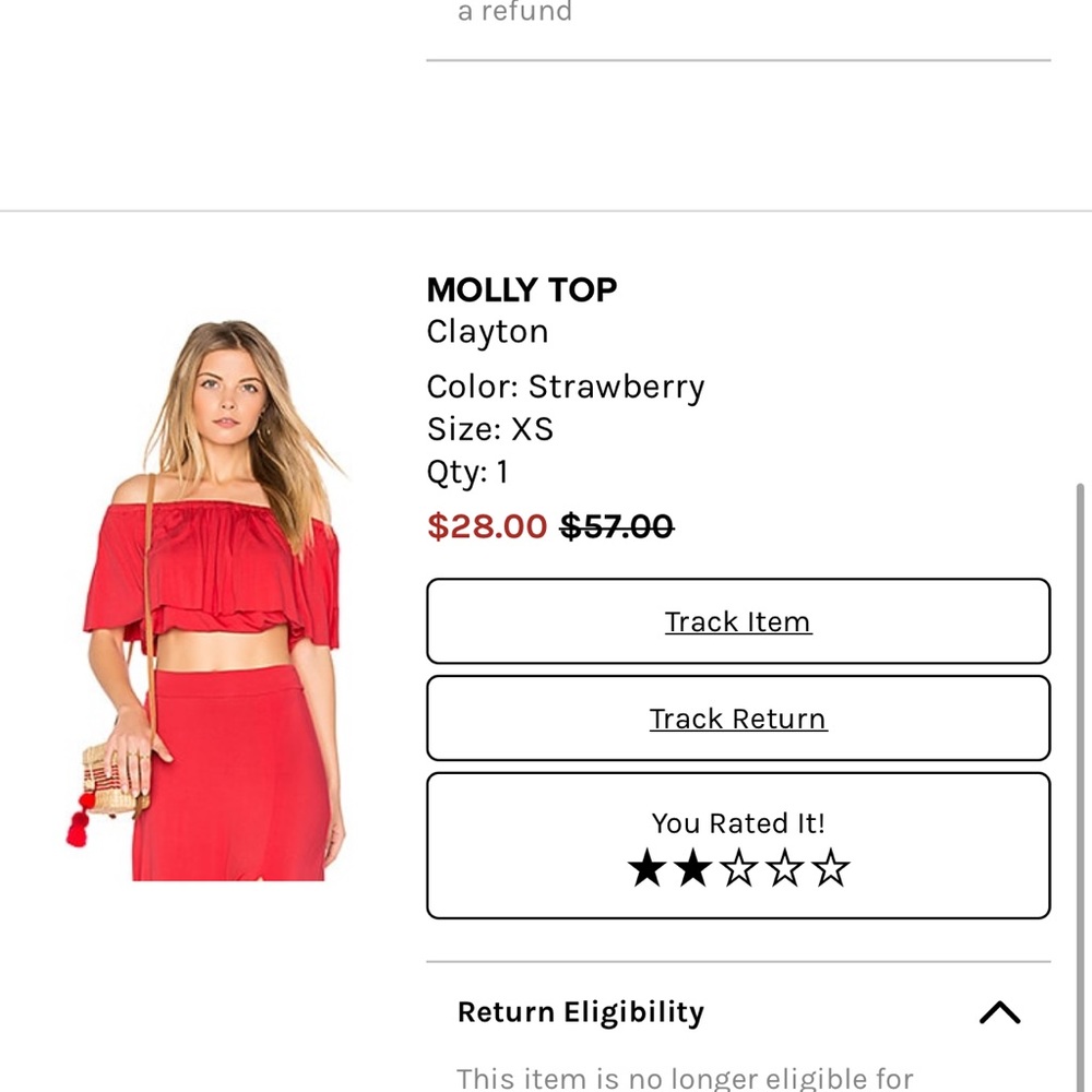 Clayton off the shoulder skirt and top set in coral XS New